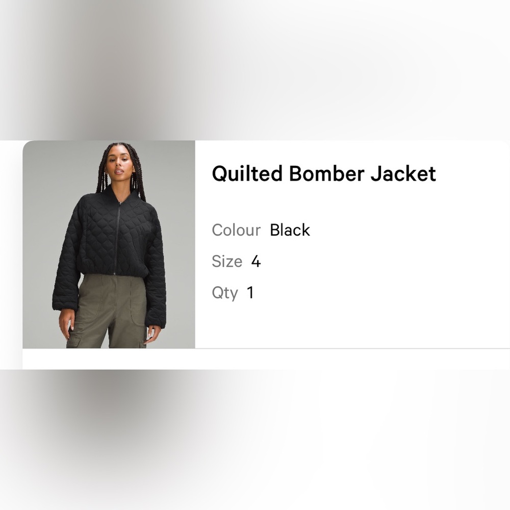 lululemon athletica Black Quilted Bomber Jacket
